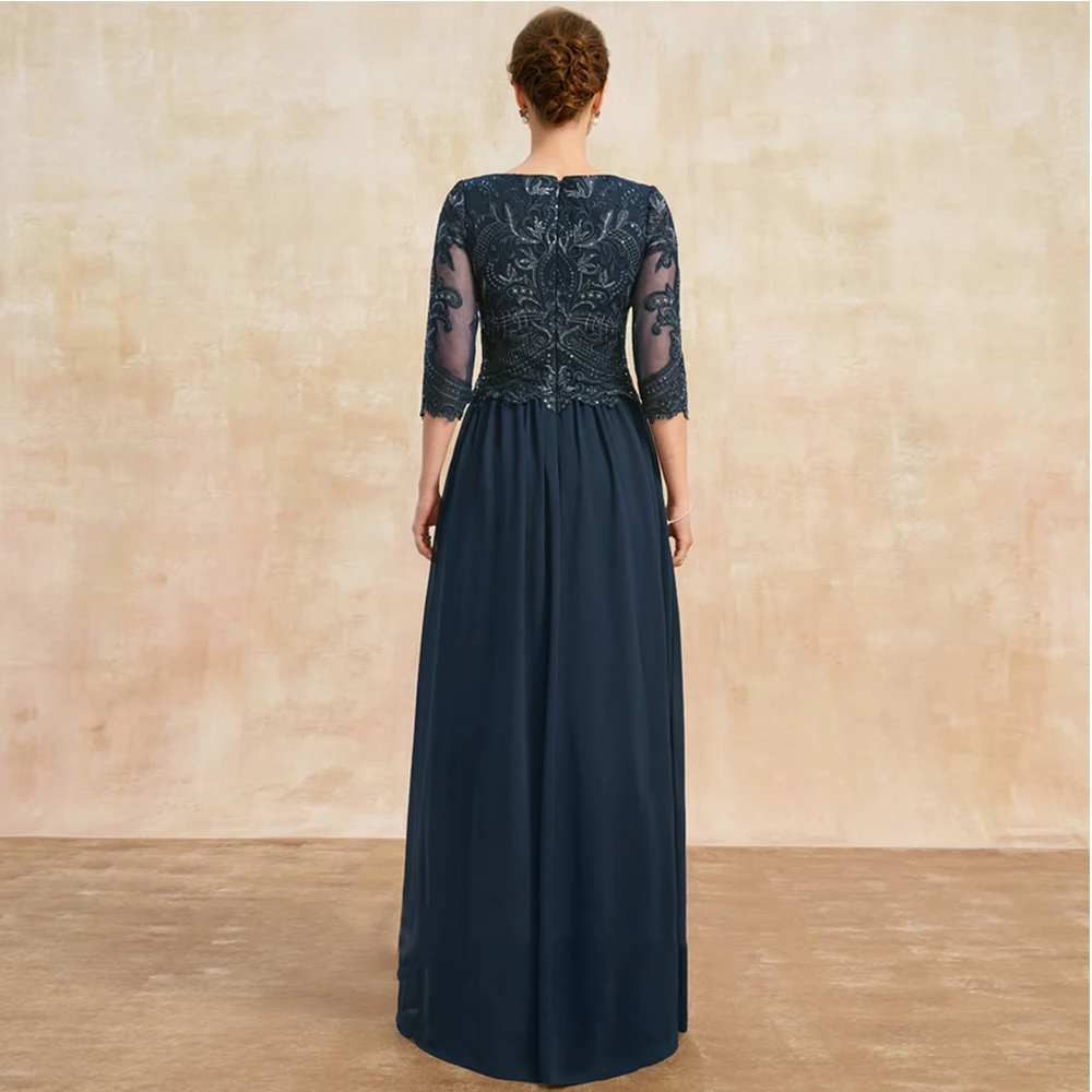 Navy Blue Mother of Bride Dresses with Lace 3/4 Sleeve Wedding Party Dresses  for Women 2025 Summer New Robe De Soirée Chiffon image 2