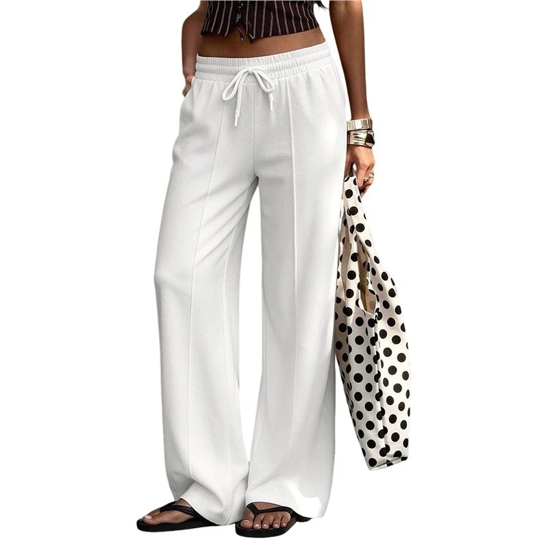 Women's Wide Leg Sweatpants High Waisted Baggy Pants Fashion Teen Girl Drawstring Athletic Joggers White S