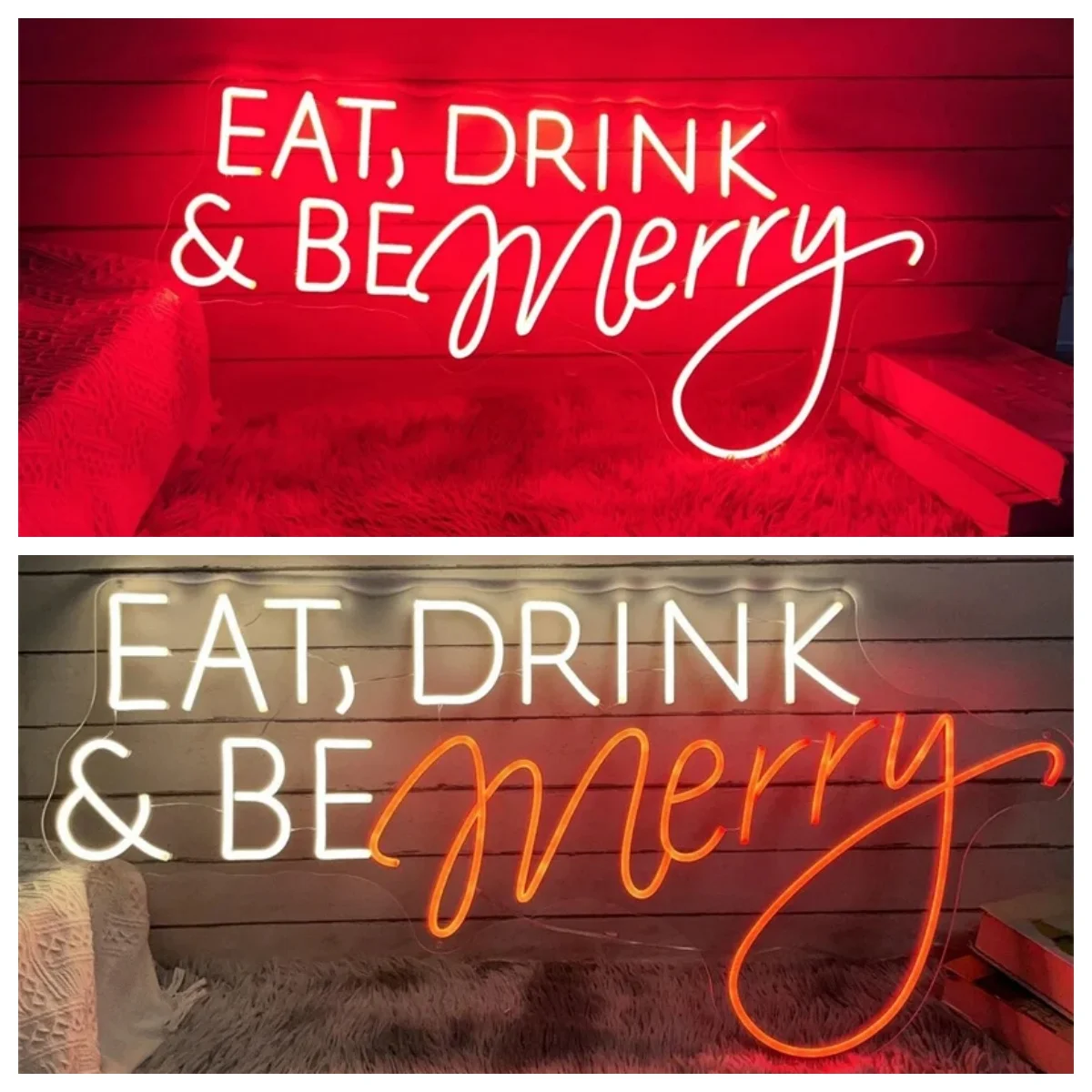 Eat, Drink & Be Merry Neon Sign, Custom Christmas Restaurant Kitchen LED Neon Light Home Wall Coffee Bar Holiday Party Decor