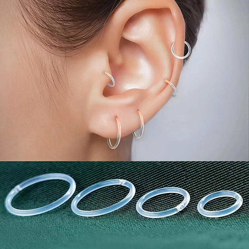 1 Pair Transparent Ear Bone Stud Rings Small Resin Hoop Earrings Acrylic Invisible Ear/Ring/Nose Ring for Women 6/8/10/12mm
