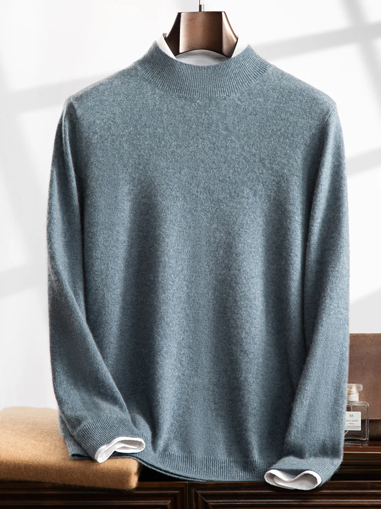 

Luxury Men 100% Cashmere Sweater Autumn Winter Basic Mock Neck Pullover Casual Smart Jumpers Luxur Soft Cozy Knitwear Tops Cloth