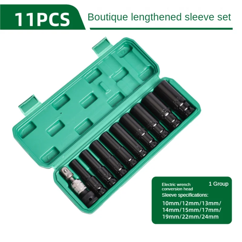 

AC23-Deep Impact Socket Set, Deep Socket Set 8-24Mm And Storage Box With Driver Socket Extensions For Automotive 10Pcs