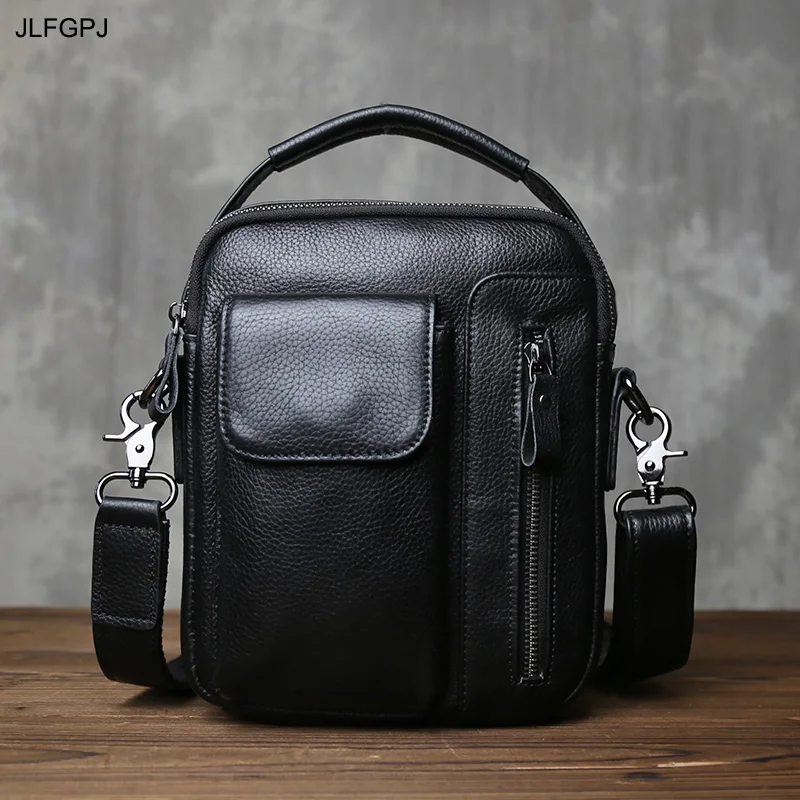 

JLFGPJ Genuine Leather Men's Casual Shoulder Bag Top Layer Cowhide Multifunctional Retro Simple Zipper Crossbody Phone Bag