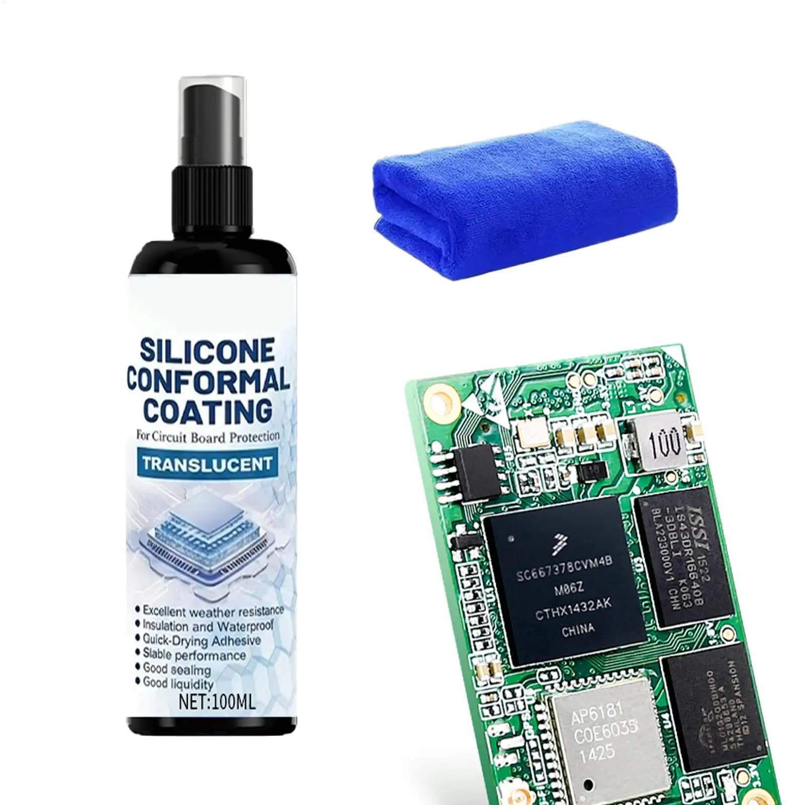 Silicone Conformal Coating with Towel Clear Waterproof Quick Dry Silicone Coating Spray Cleaner for Electricians PCB Assembly