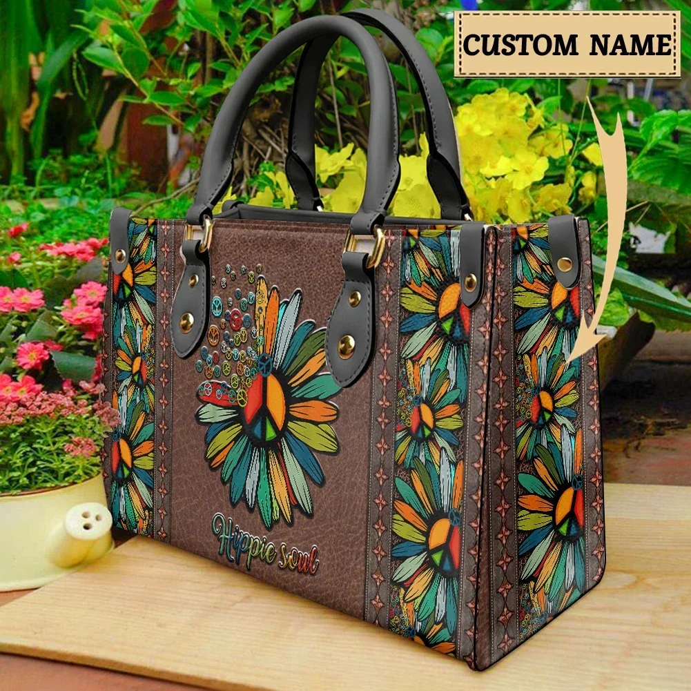 Sunflower Peace Sign Ladies Handbags Autism Awareness Female Tote Bags Women's Shopper Bags Faith Hope Love Print Totes Mochila