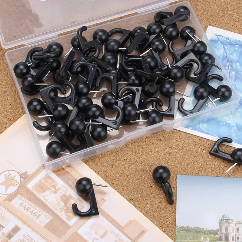 50pc Push Pin Hooks Plastic Heads Thumbtack Decorative Thumb Tacks Hook Back Pins For Cork Board Bulletin