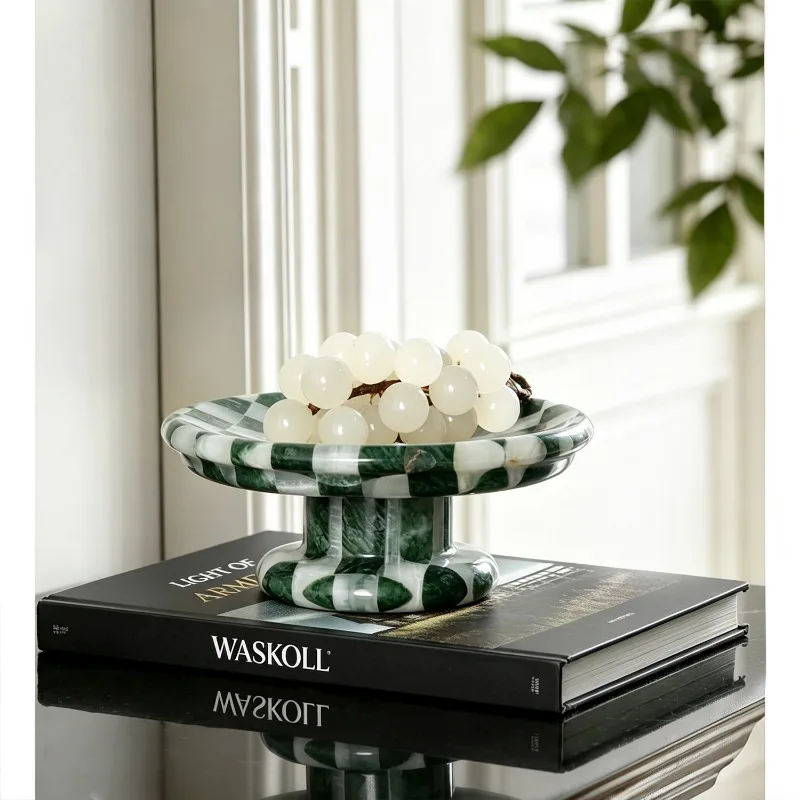 Nordic Vintage Marble Checkerboard Tray, Handmade Luxury Stone Fruit Dessert Platter, Desktop Home Decoration Centerpiece Gift