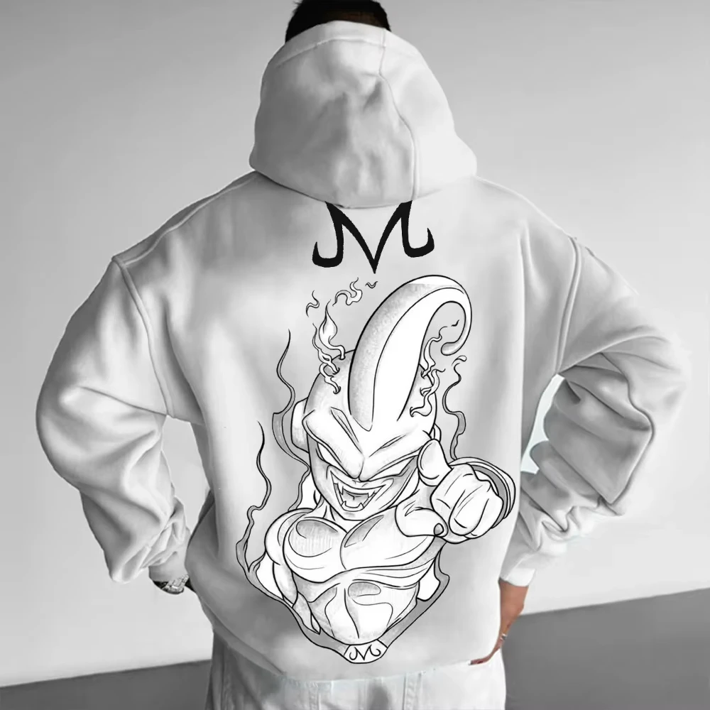 Dragon Ball Suéter com capuz masculino Majin Bu Anime japonês primavera e outono meninos crianças manga comprida roupa para pais e filhos