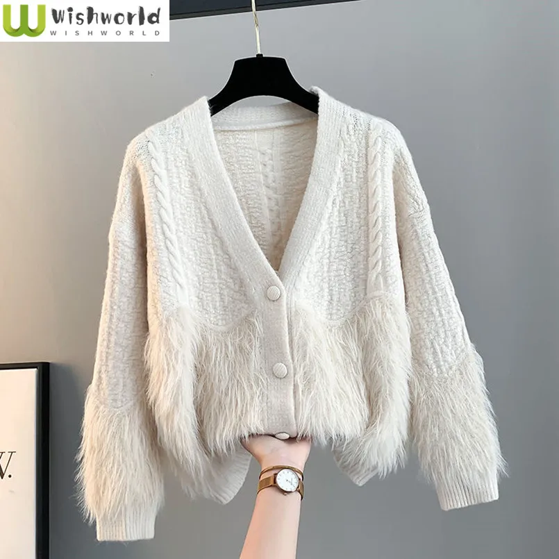 

Autumn and Winter New Korean Version Lazy Style Sweater Knitted Cardigan Jacket for Women with a High-end Feel as an Extra Top