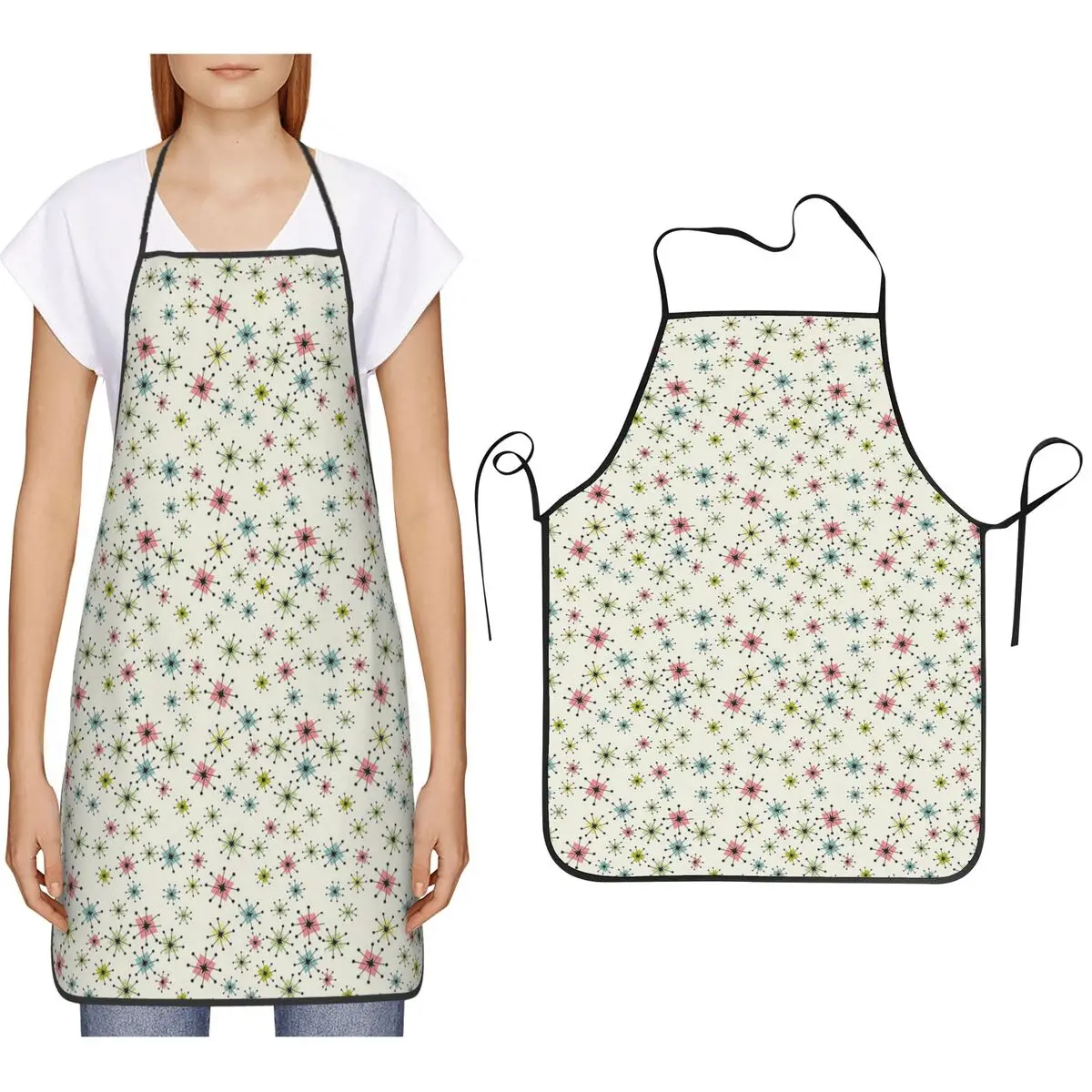 Atomic Era Graphic Apron Chef Cooking Baking Tablier Bib Kitchen Cleaning Pinafore for Women Men Gardening