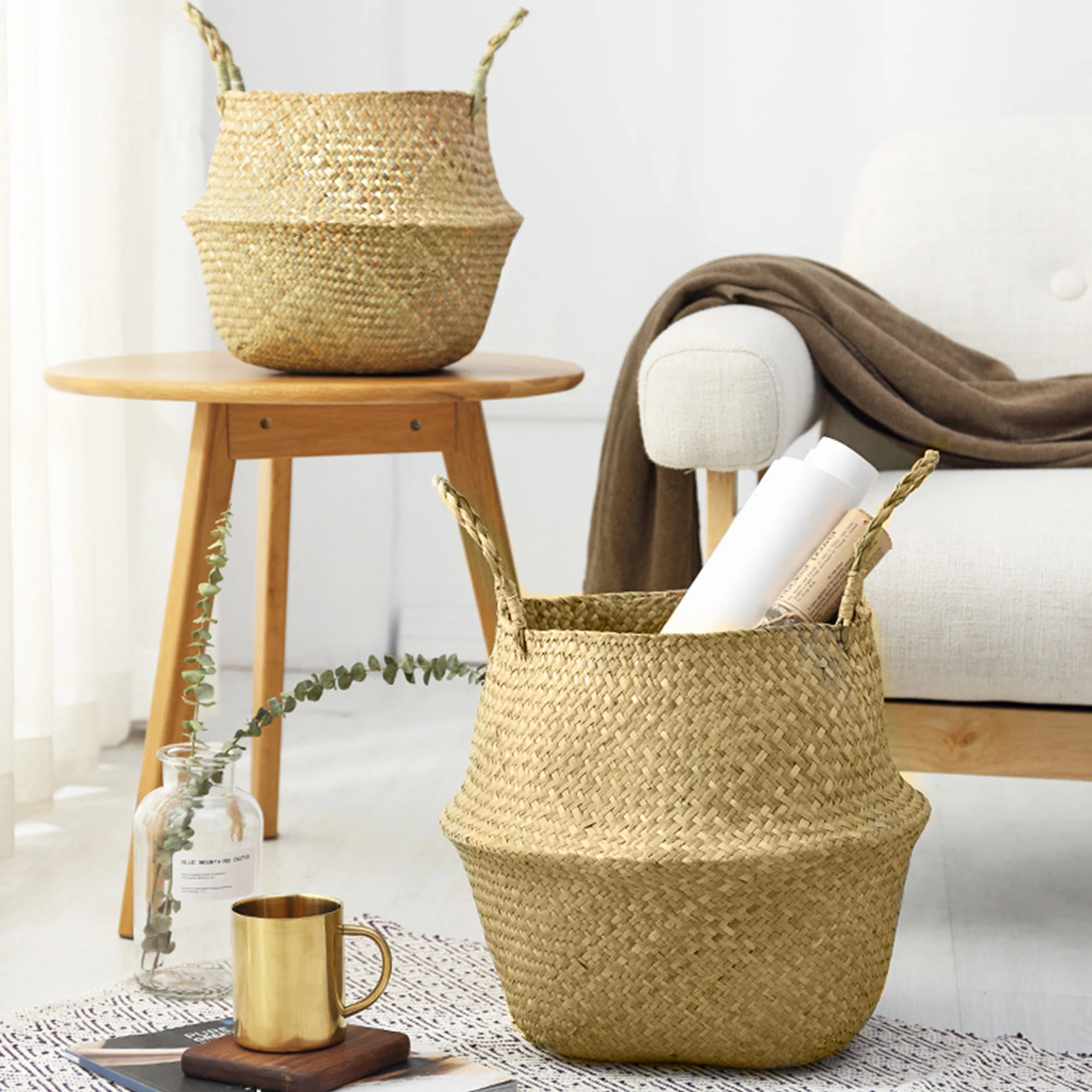 

Wicker Storage Basket Large Basket Dirty Laundry Basket Seagrass Woven Basket Handmade Wicker Baskets For Pots Garden Gadgets