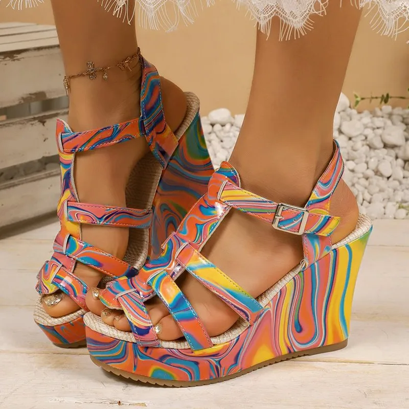 

Summer Women Wedge Platform High Heels Round Toe Open Toe 2026 Fashion Shoes Versatile Platform Anti-Slip Wear-Resistant Sandals
