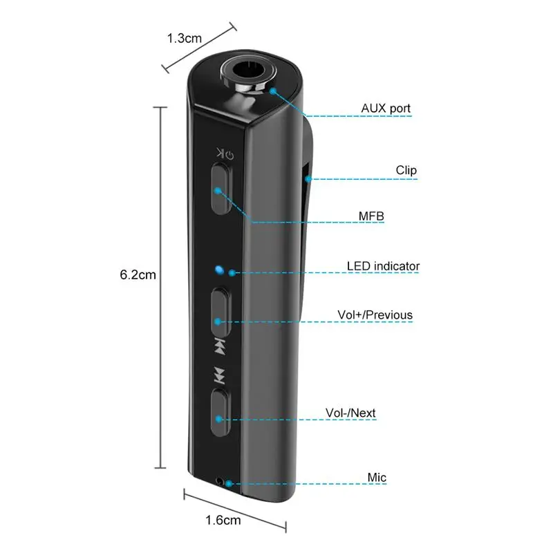 Portable Bluetooth-Compatible Receiver Headphones Converter Adapter With Clips Design, G29, Black