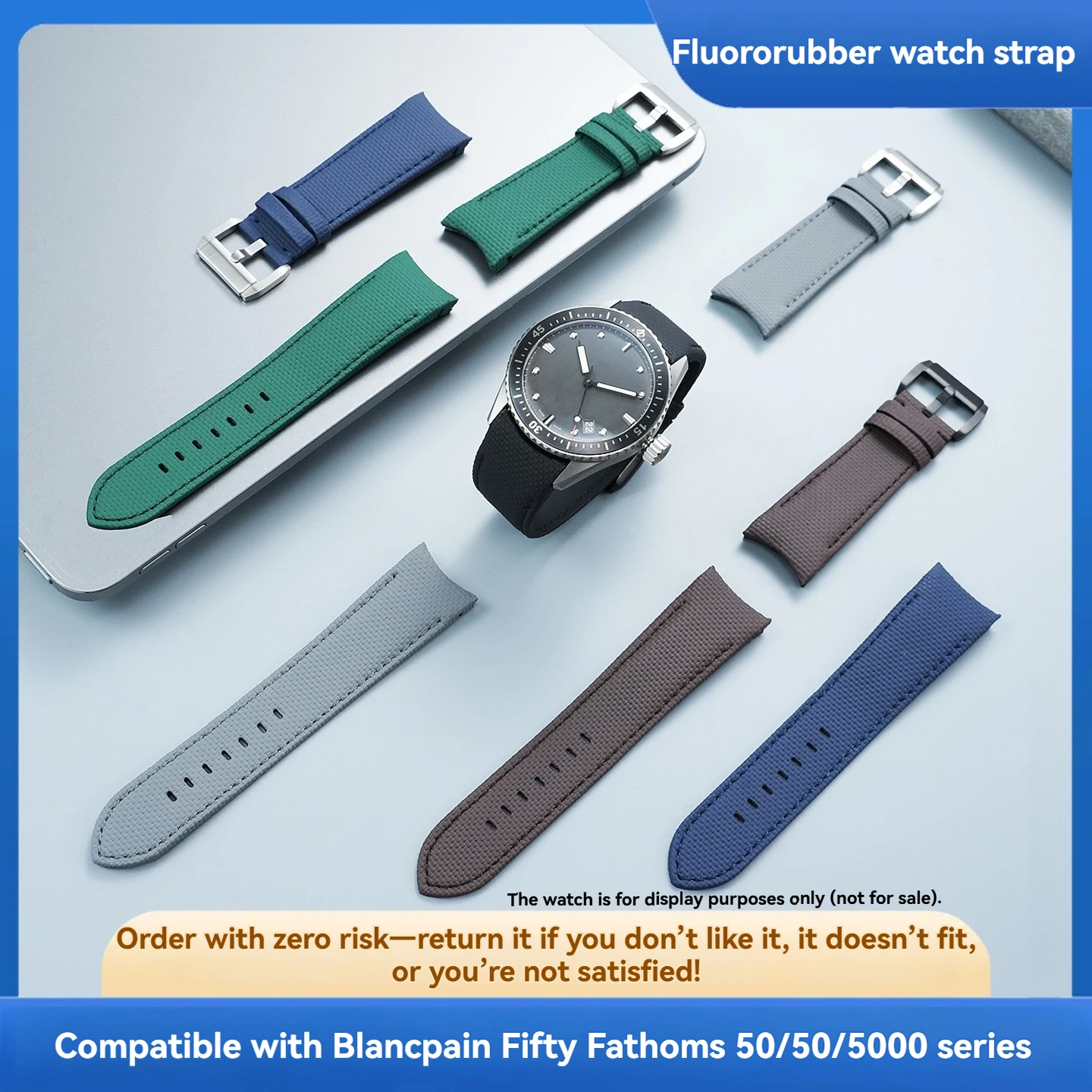 

Suitable for Blancpain5000 series bracelet soft fluorine rubber leather watch strap men's strap accessories