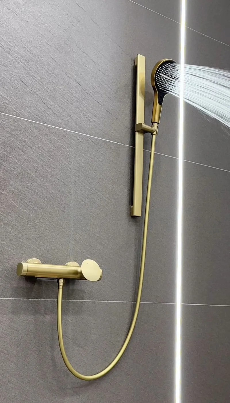 Modern Minimalist brass Bathroom Shower Set Brushed Gold Hot/Cold Water Shower Set 2-Function Mode Multi-Function Showerhead