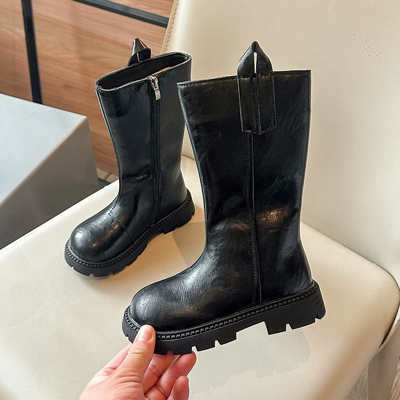 Girls' long tube boots 2024 Autumn/Winter New Korean Fashion Knight Boots Plush Princess Warm Two Cotton High tube Boots