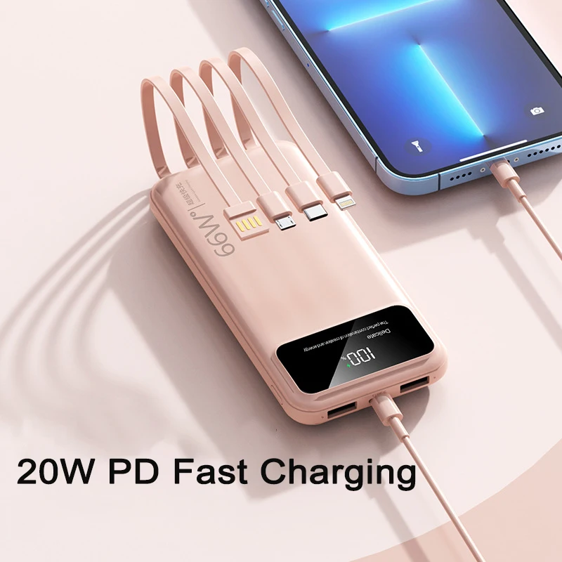 Portable Power Bank 30000mAh Built in Cable 66W Super Fast Charging Spare battery Charger for iPhone15 14 13 Xiaomi 14 powerbank