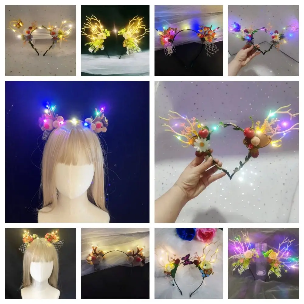 Simple LED LED Christmas Headband Luminous Flower Deer Ear Antler Headband Head Wear Hair Hoop Glowing Headband Kid