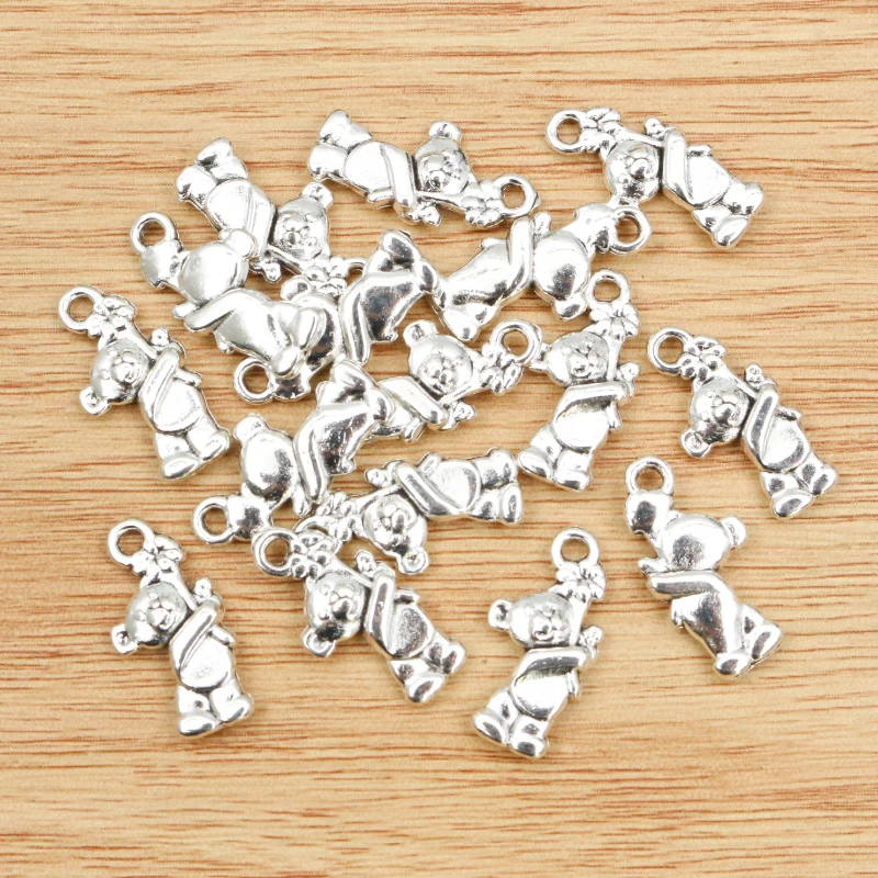 20pcs 19x10mm Antique Sliver Plated Cute Bear Handmade Charms Pendant:DIY Jewelry Making Findings for bracelet necklace