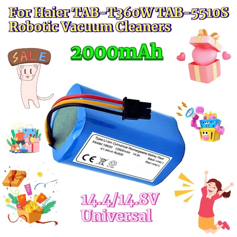 

14.4/14.8V Universal 2000mAh Lithium Batteries for Haier TAB-T360W TAB-5510S Robotic Vacuum Cleaners