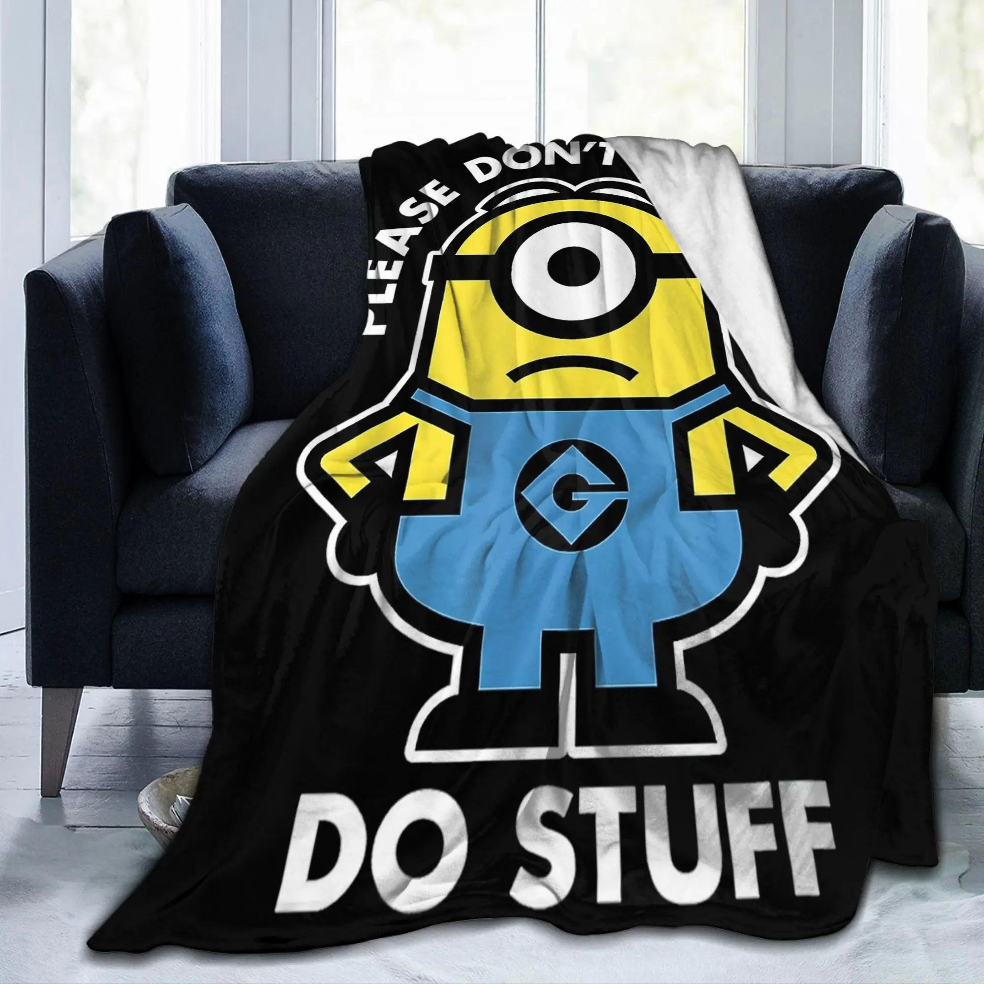Cute Anime M-Miniones Blankets Flannel All Season M-Minions  Breathable Warm Throw Blanket for Bedding Outdoor Rug Piece
