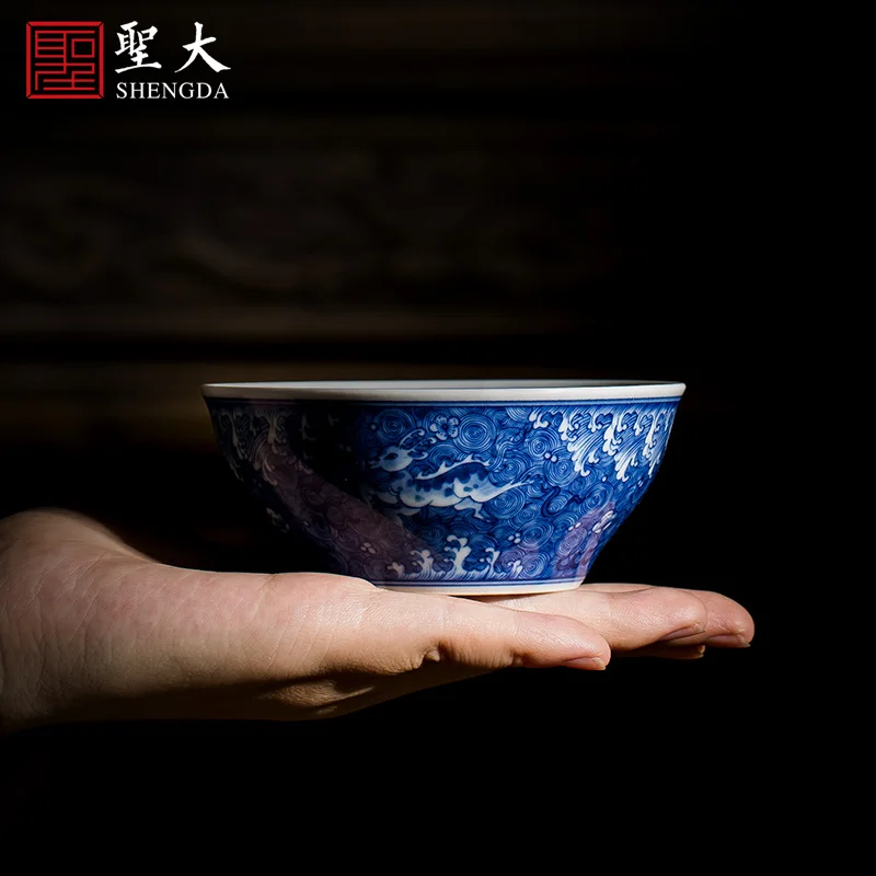 

|Fu tea cup tea cup hand-painted blue and white falling flowers and flowing water master full manual Jingdezhen tea set