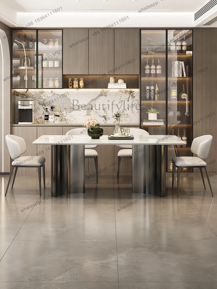 Natural luxury stone dining table High-end marble home restaurant Italian light luxury rectangular dining table
