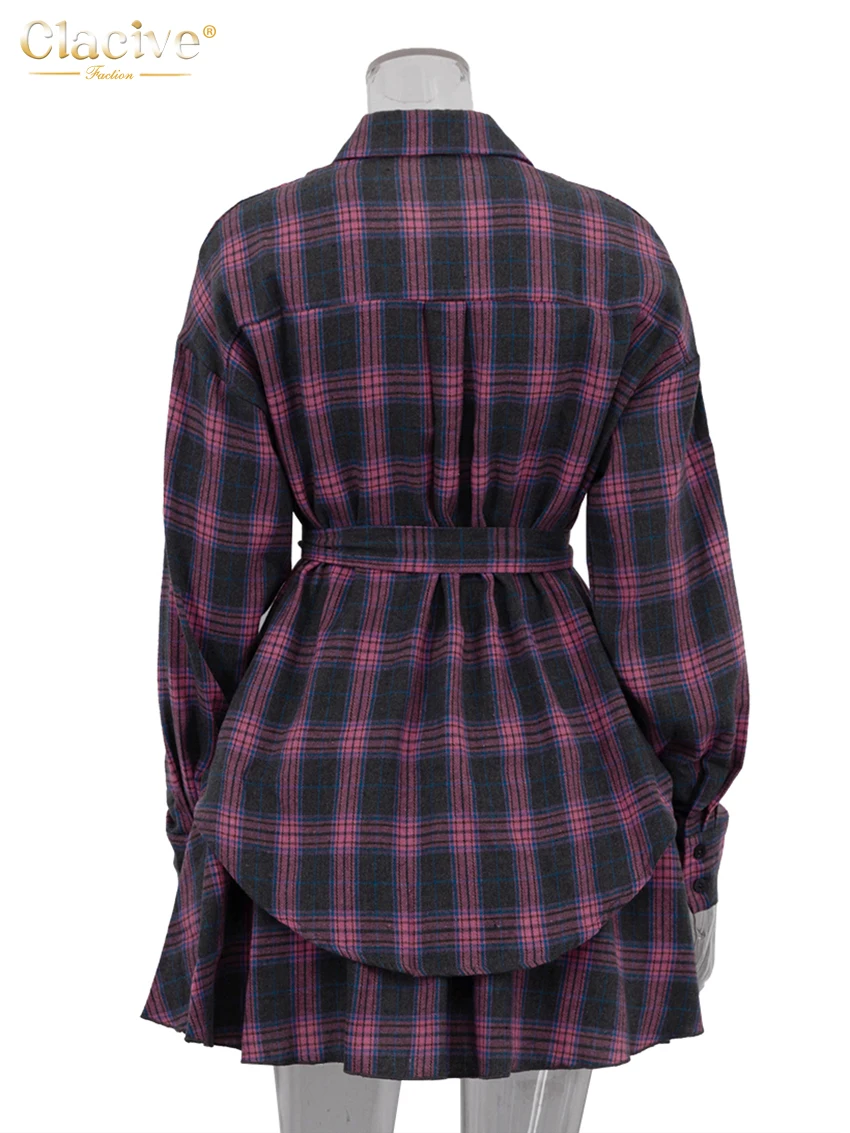 purple plaid shirt dress Elastic Sleeve Dress Purple Cotton Plaid XS / Purple Cotton Plaid