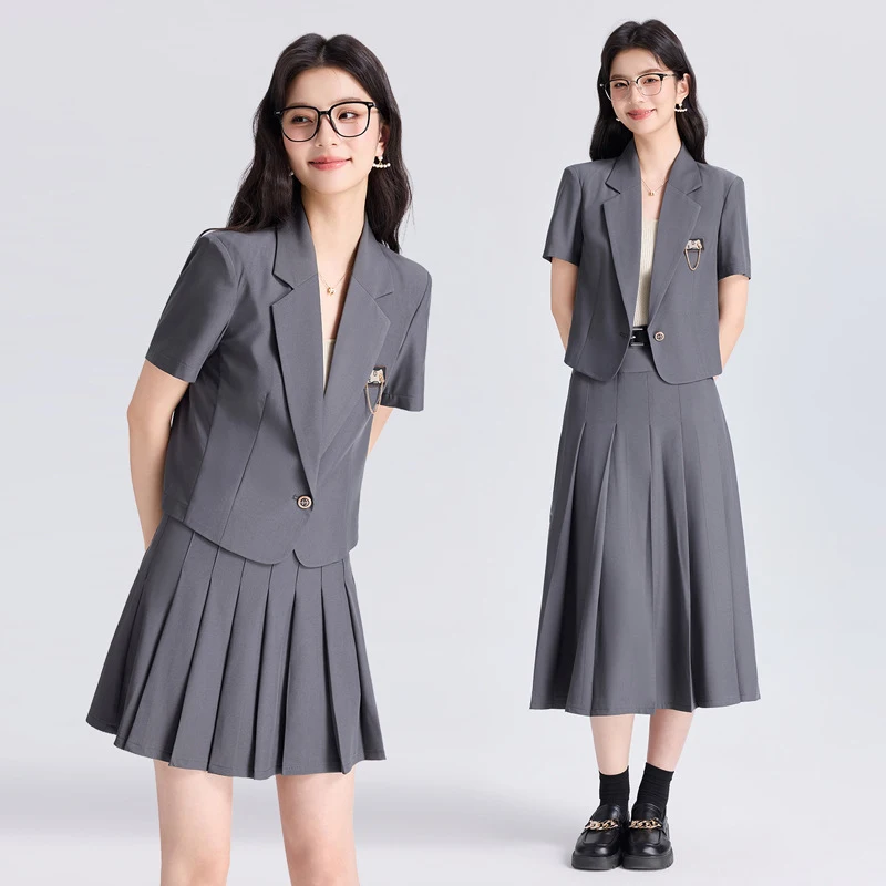 

2026Formal College Style Fashionable Suit Set, Short Blazer, Professional Women's Wear, Elegant Formal Workwear for Summer