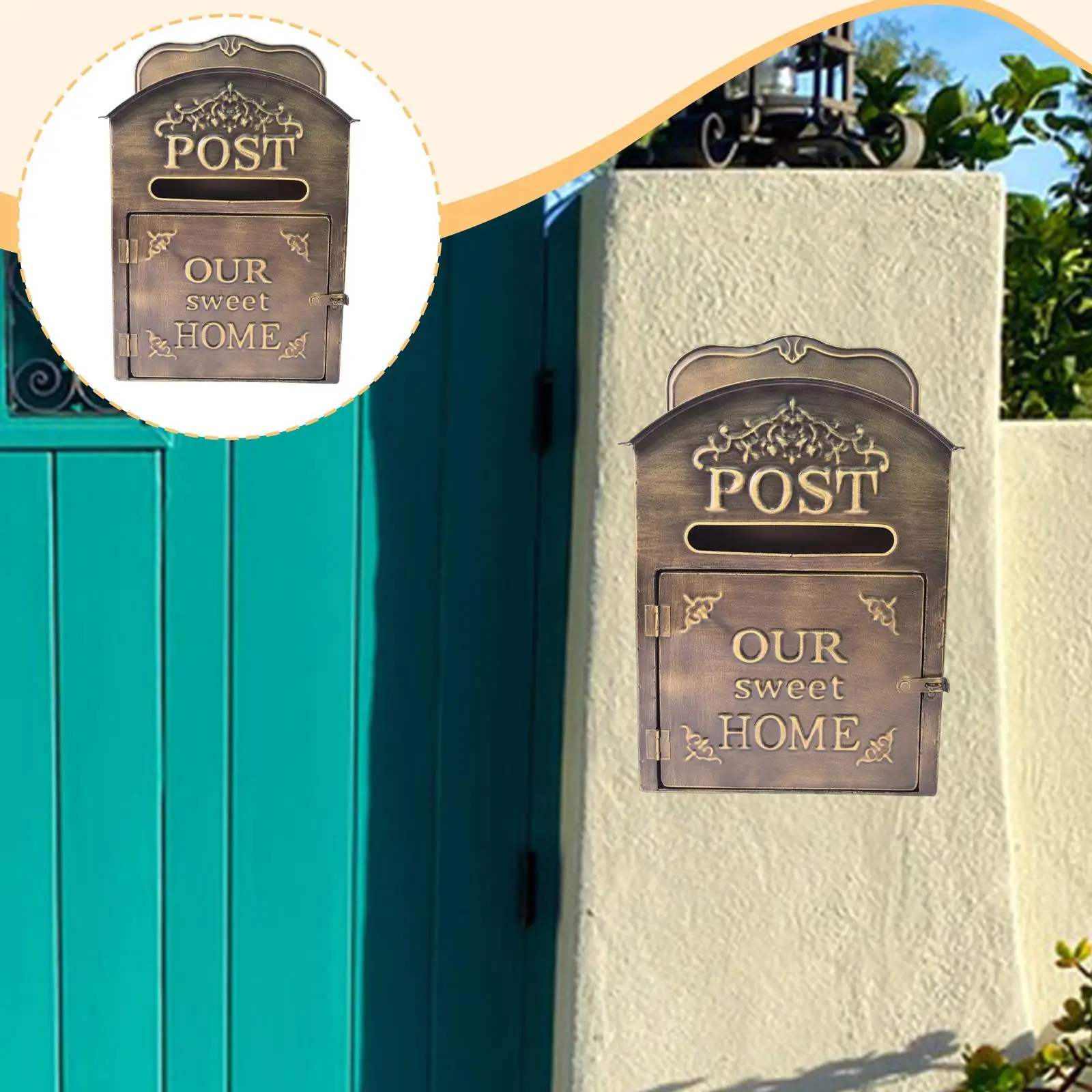 Wall Mount Mailbox, Vintage Mailbox Durability Practical House Decoration Decorative Mail Box for Outdoor, Yard Garden Home