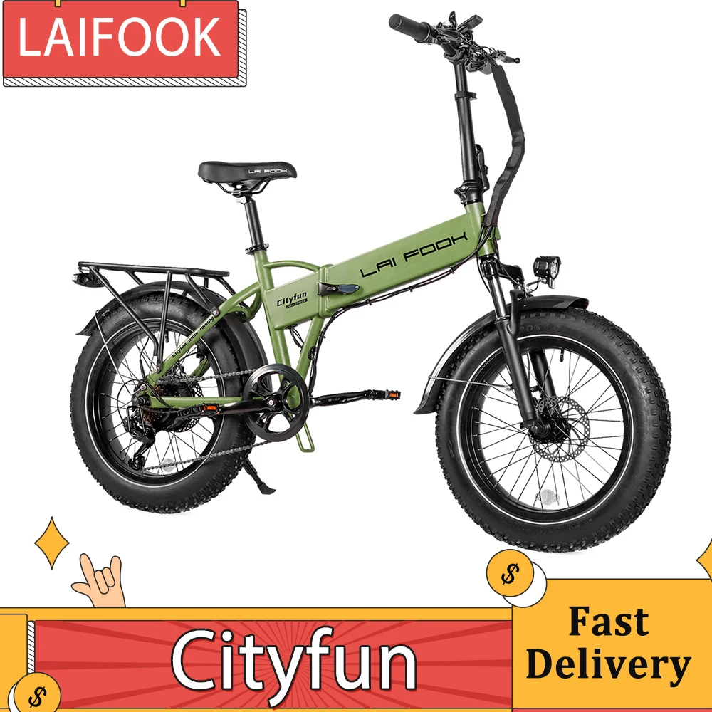 LAIFOOK Cityfun Electric Bike 250W Motor 48V 14AH Battery 20*4.0 Inch Fat Tires E-Bike 25km/h Max Speed 70km Range LCD Display