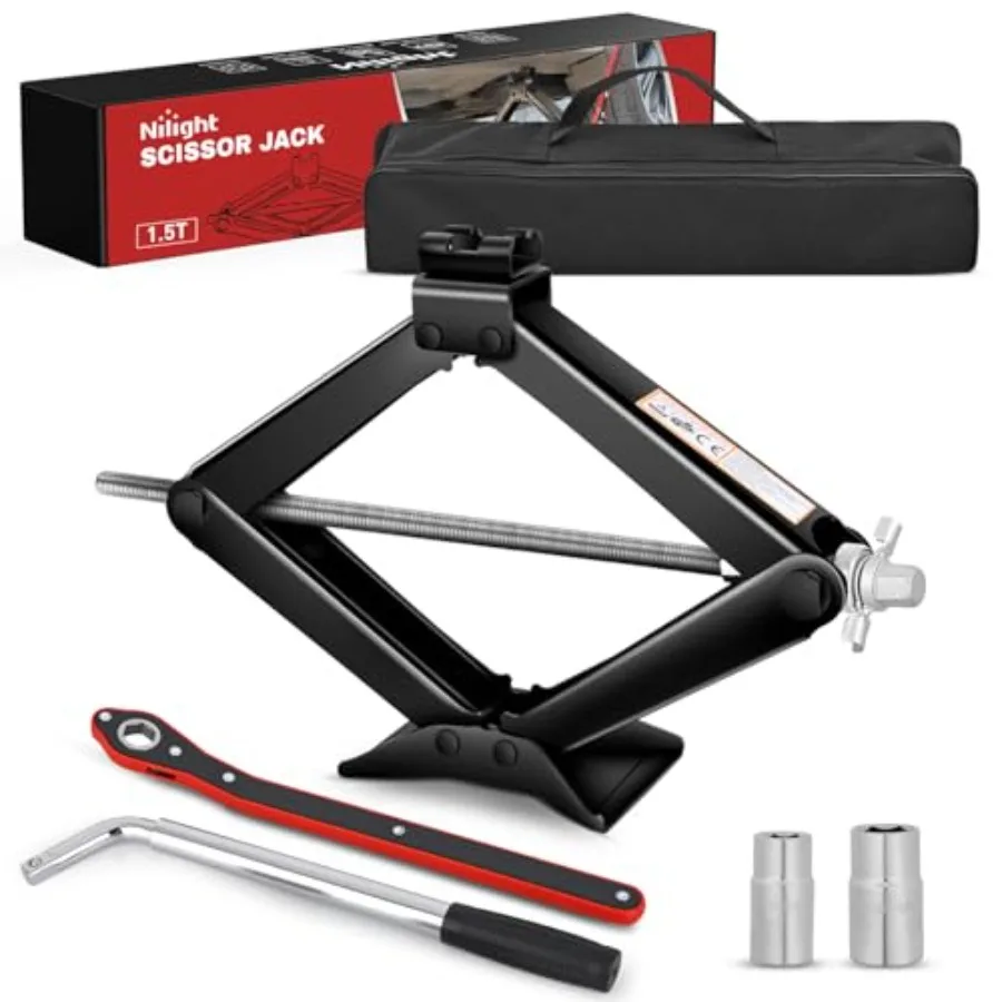 

Scissor Jack Kit for Car 1.5 Ton 3307 lbs Heavy Duty Portable Steel Scissor Lift Jack Car Tire Changing Kit with Ratchet and Lu
