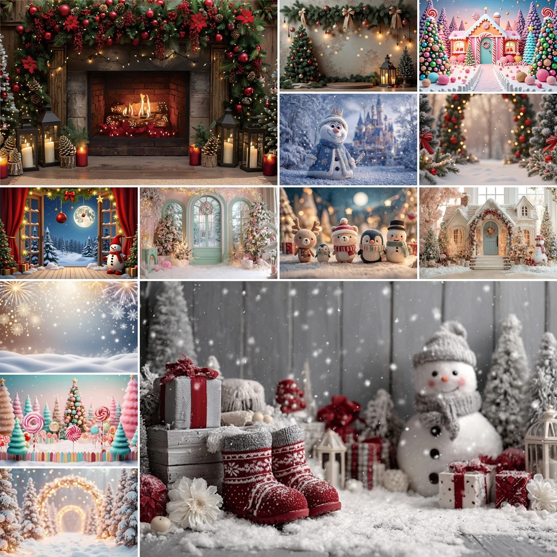

MOON.QG New Year'S Decor Photo Background Garland Window Curtains Snowman Backdrop Newborns Photo Studio Party Studio Photobooth
