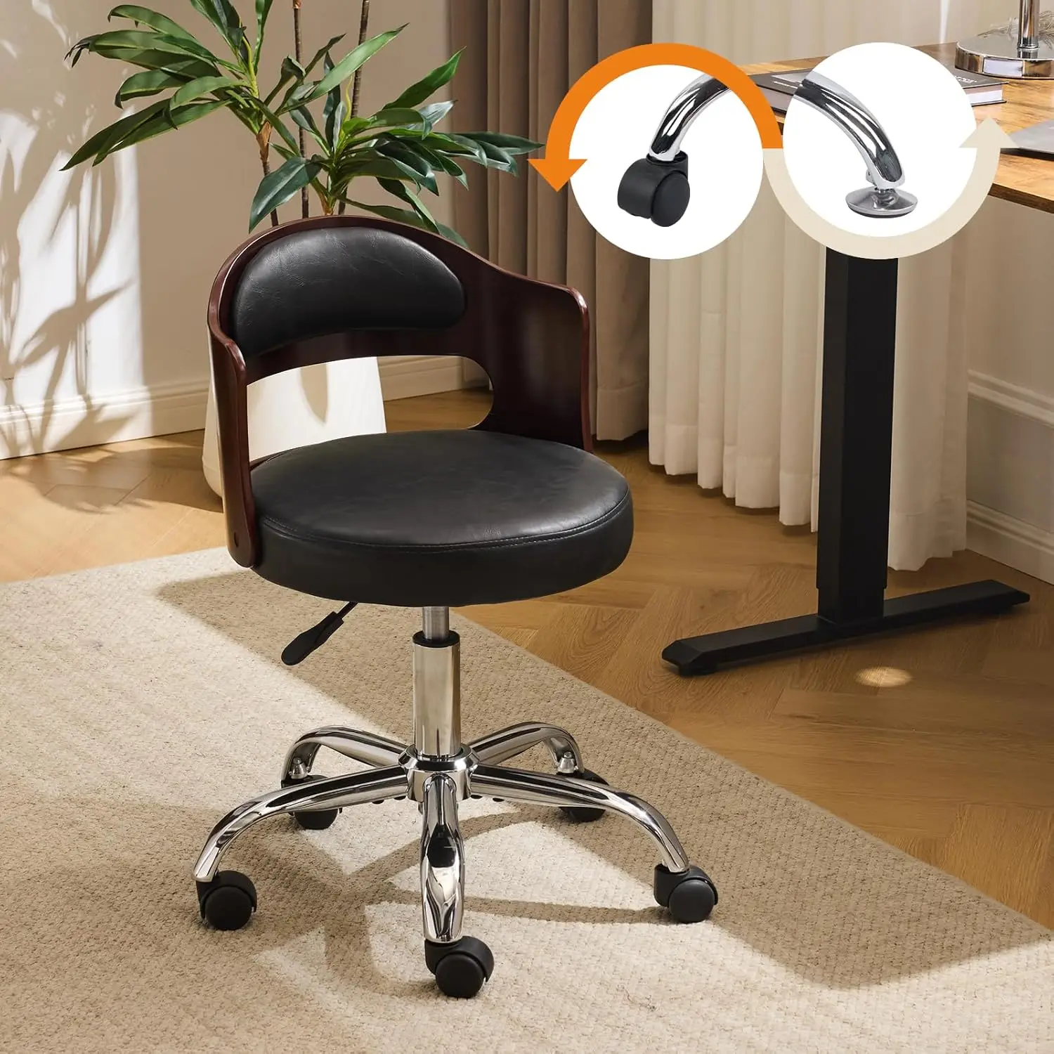 

Безрукавное регулируемое офисное кресло-трансформер с поворотным механизмом, сиденье из ПУ с изогнутой спинкой под орех, в ретро-стиле, для работы и учебы, на заказ