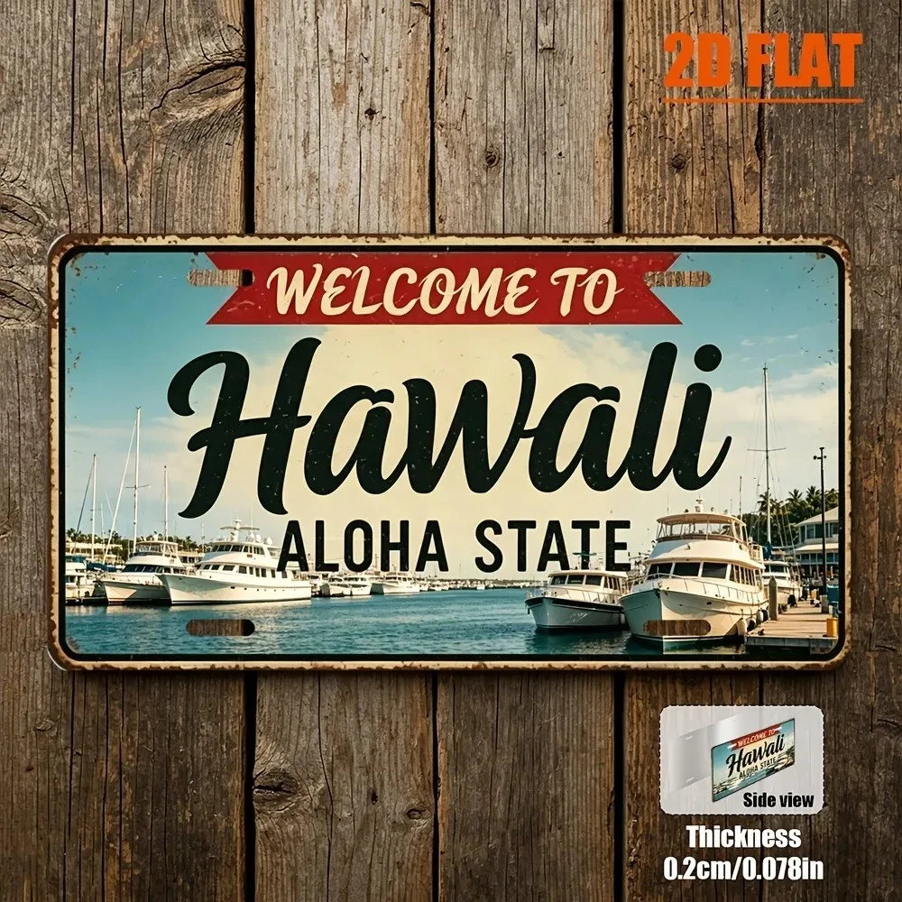 Customizable 2D Flat Hawaii Retro Metal Plaque, Industrial Wall Art Ornament for Bar Home Outdoor, Practical Birthday Gift (Deco