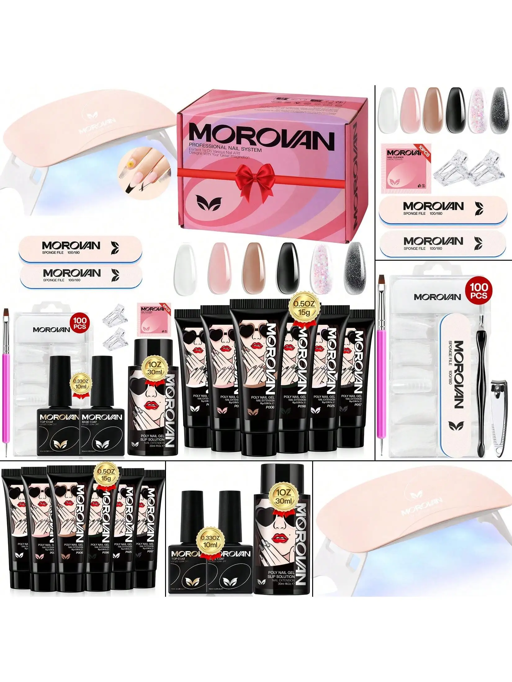 

Morovan 6 Colors Winter Poly Gel Nail Kit with UV Light | Christmas Gift Set for Beginners, Fall Nails Extension & Home Manicure