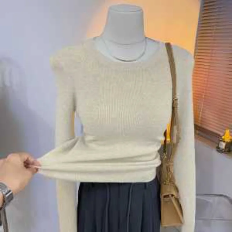 الخريف الشتاء طويلة الأكمام بلون الموضوع تنوعا سترة المرأة قاع البلوز سترة جولة الرقبة ضئيلة أعلى جديد