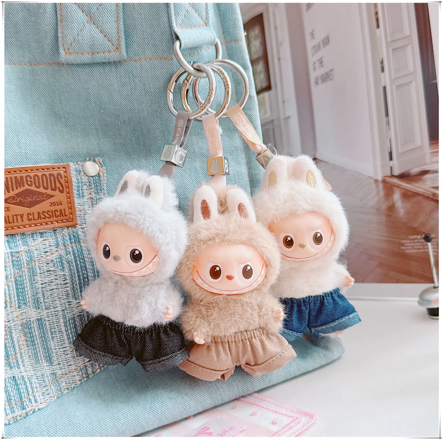 

10cm Mini Labubu 4.0 Doll Clothes 4th-Gen Turn-up Jeans Accessories for Mini Labubu