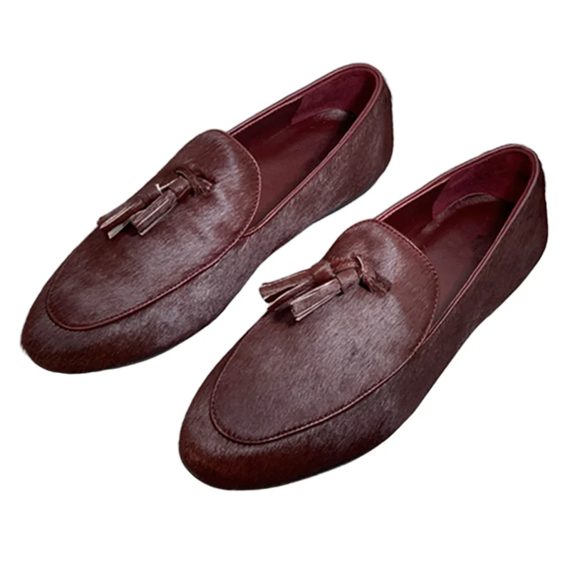 

Withered 2025 Summer Loafers Retro Horsehair Tassel Shoes Women Minimalist Women's Shoes Retro Genuine Leather Flat Shoes