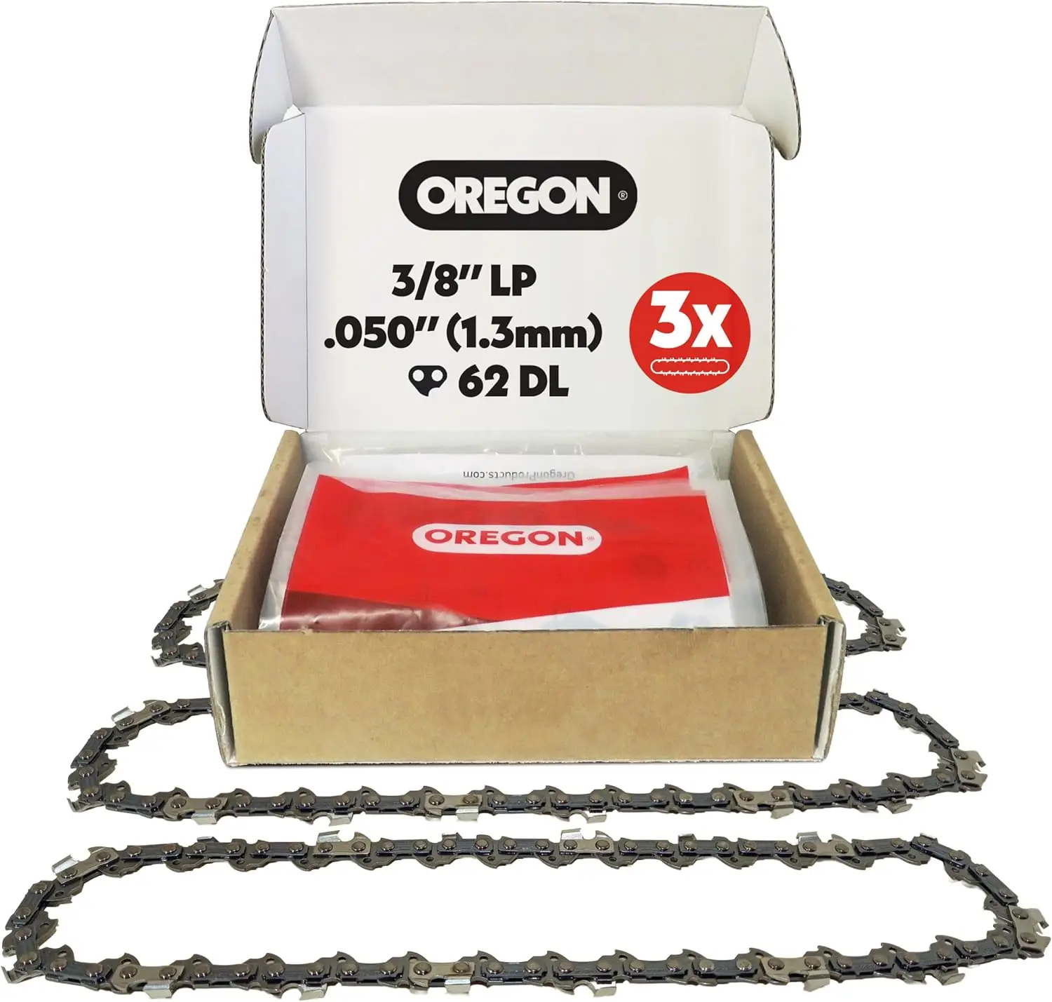 Paquete de 3 cadenas para motosierra, paso 3/8'', calibre .050'', 62 eslabones de transmisión para barra de 18'' con diseño de baja retroacción