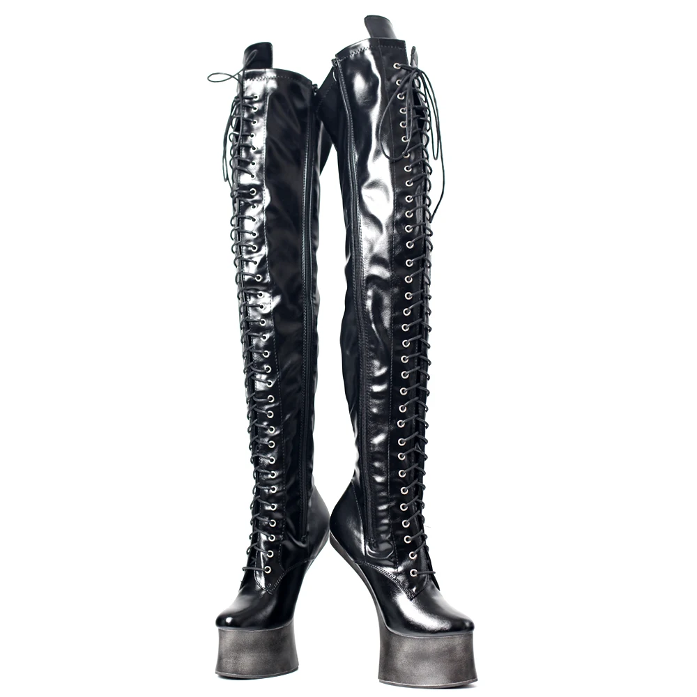Botas fetiche sexys hasta el muslo con tacón alto de 7 pulgadas Size36-46
