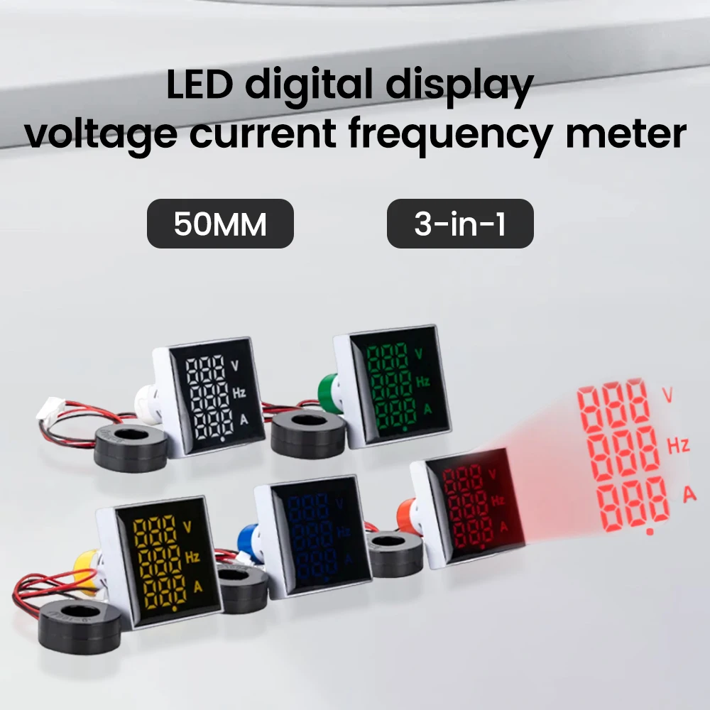 3 in 1 LED Digital Voltage Current And Frequency Meter AC 60-500V 0-100A  for Equipment Failure Construction Signal Indicators
