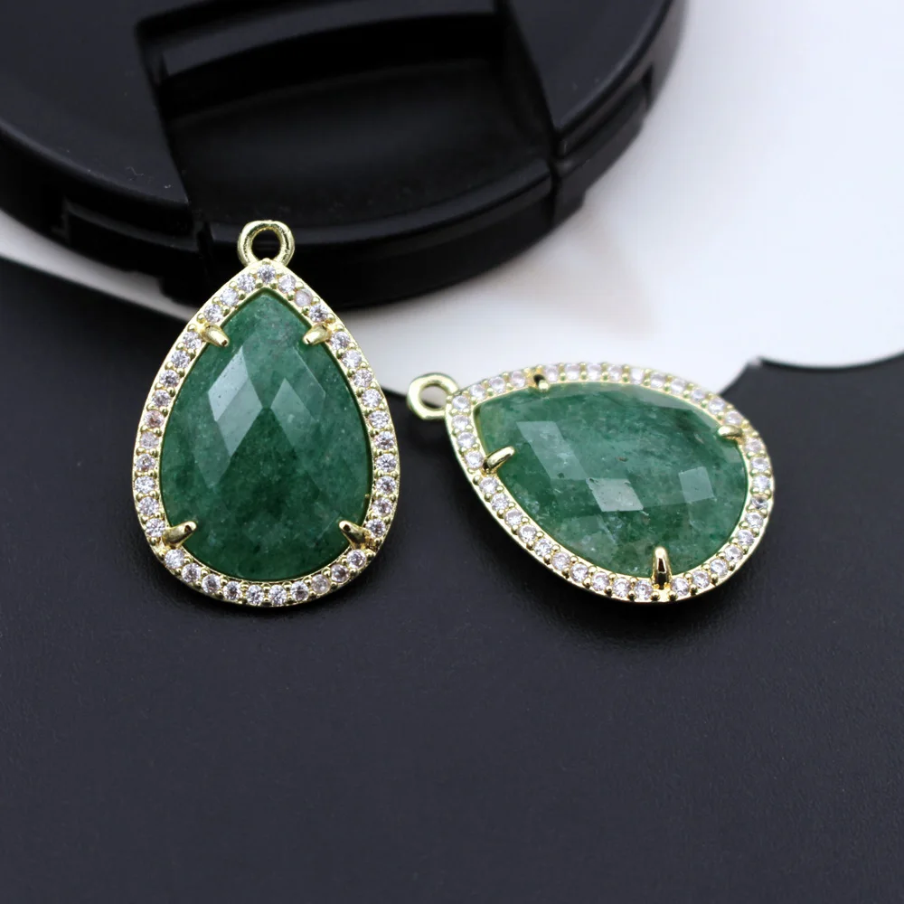 6pcs Teardrop Faceted Natural Amazonite Labradorite Stone CZ Drops Pendant Charms DIY for Women Earrings Necklace Making