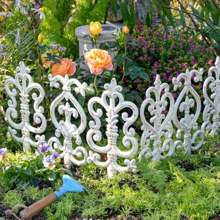 Vintage Cast Iron Garden Stakes - 3PCS Ornate Metal Plant Stakes for Yard Art, Patio, Lawn Ornamentation, 5.3inch Tall Antique view 3