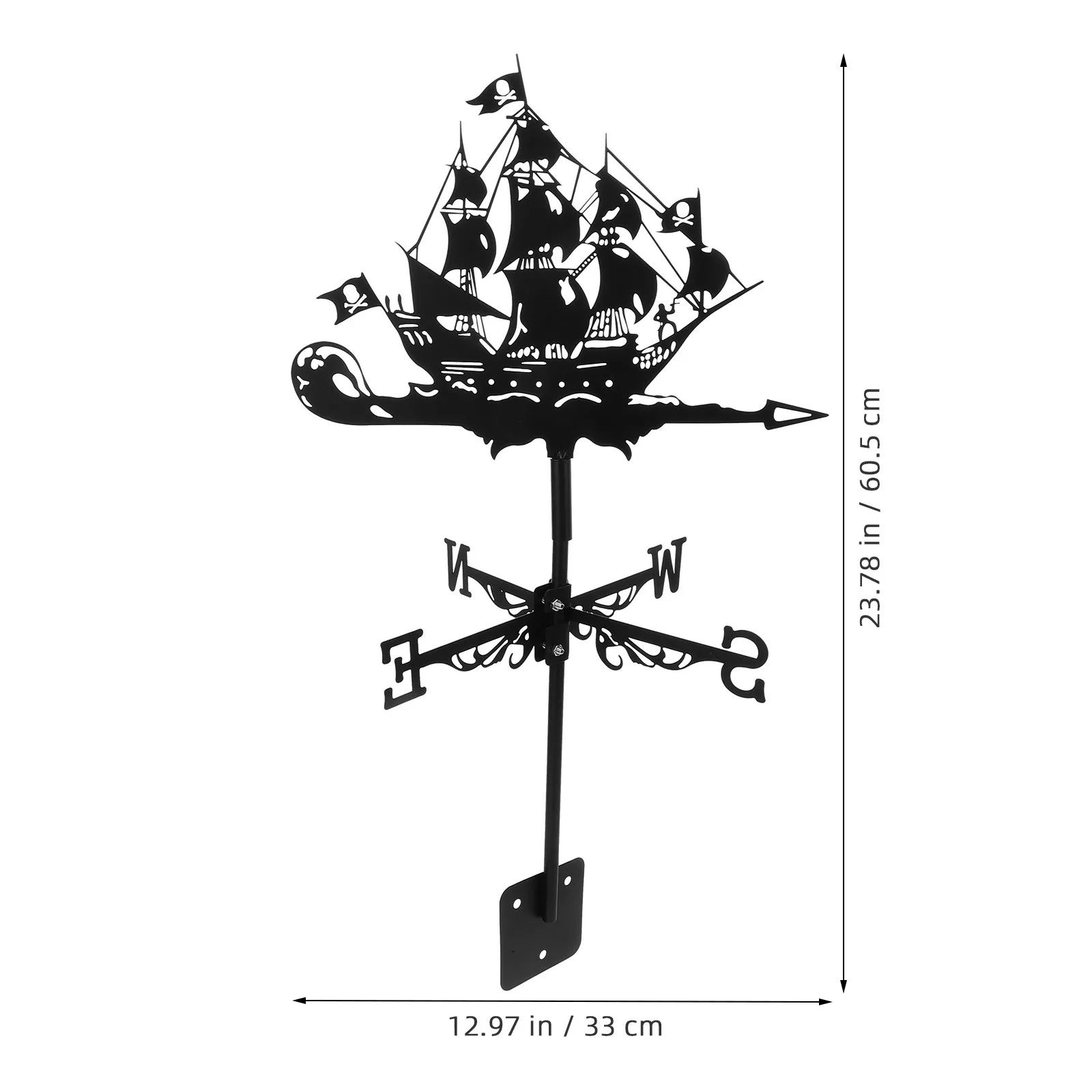 Pirate Ship Metal Weather Vane Outdoor Decorative Wind Vane Garden Yard Roof Mounted Direction Indicator Wind Indicator