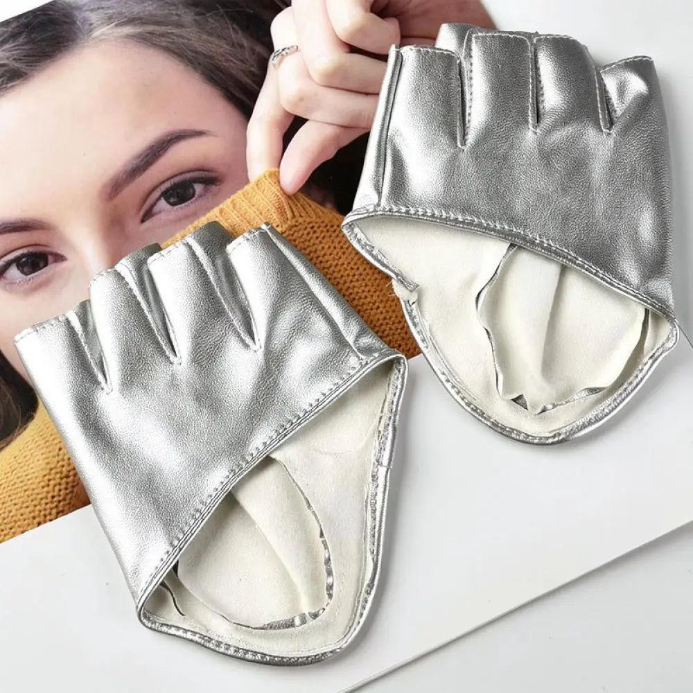 Half Finger Gloves Punk Style Faux Leather Hand Protector For Stage Performance Nightclub Dance Party Outdoor Accessories