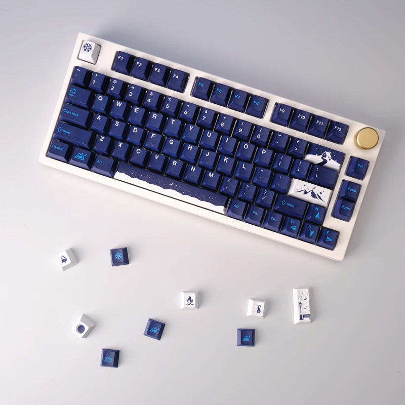 Titan Nation Snowy Night Keycaps Blue Keycap 129keys Pbt Five-Sided Sublimation Original Height for Mechanical Keyboard GH60