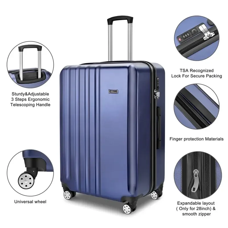 New 24 inch PC+ABS Luggage Suitcase with Spinner Wheels and Built-In TSA Lock for Carry-On.