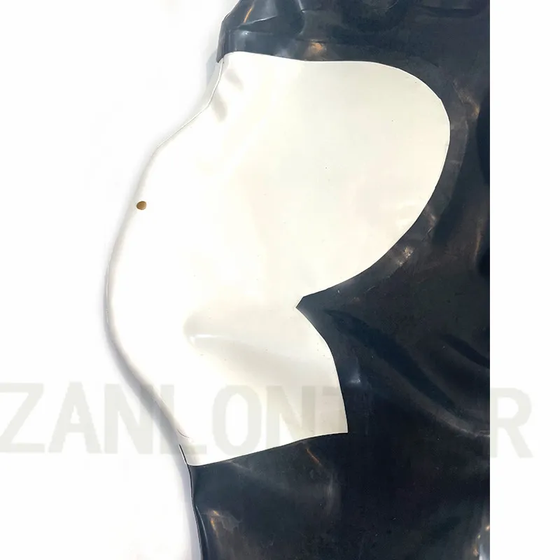 Lingerie Sexy exotique faite à la main, visage blanc, fermeture éclair au dos, masque à capuche dramatique en Latex, taille personnalisée, uniforme de fête, Costume Zentai