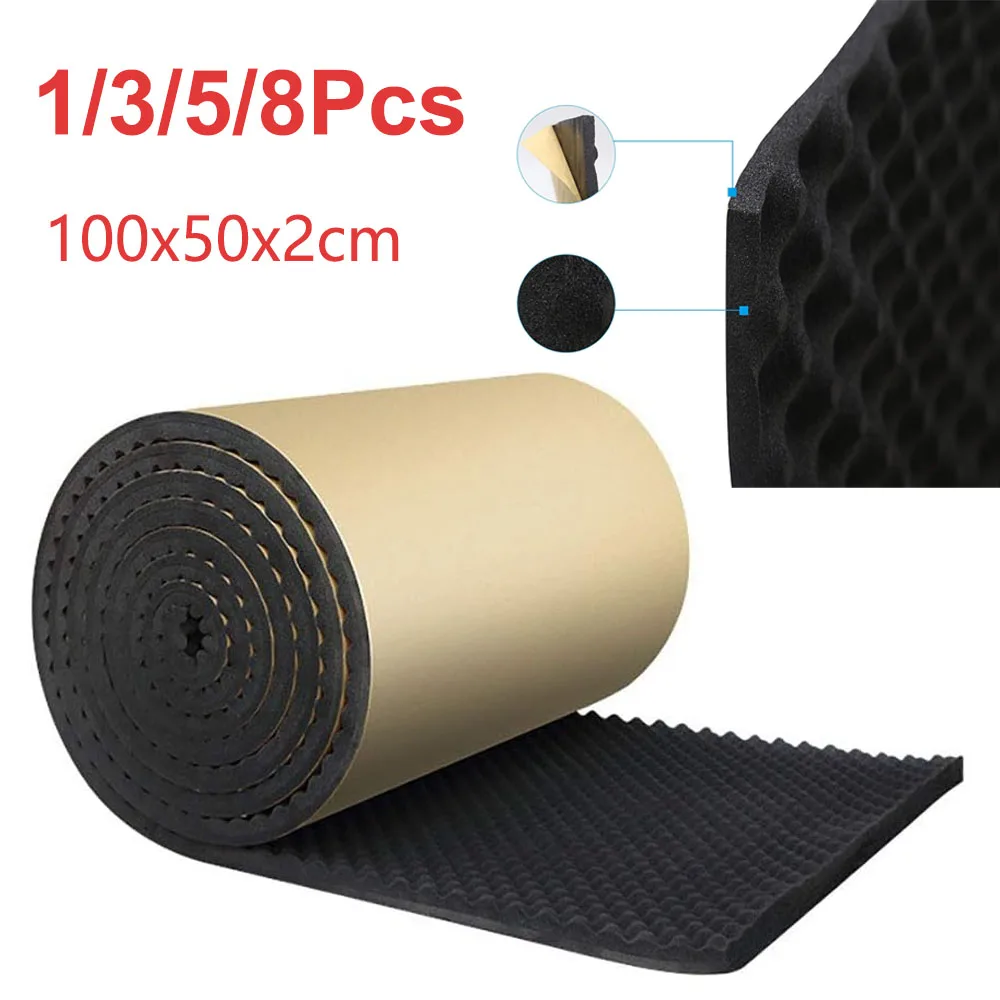 Mousse insonorisante pour voiture, 100 × 50 × 2cm, 1/3/5/8 pièces, mousse acoustique auto-adhésive, tapis acoustique, tapis insonorisant pour KTV